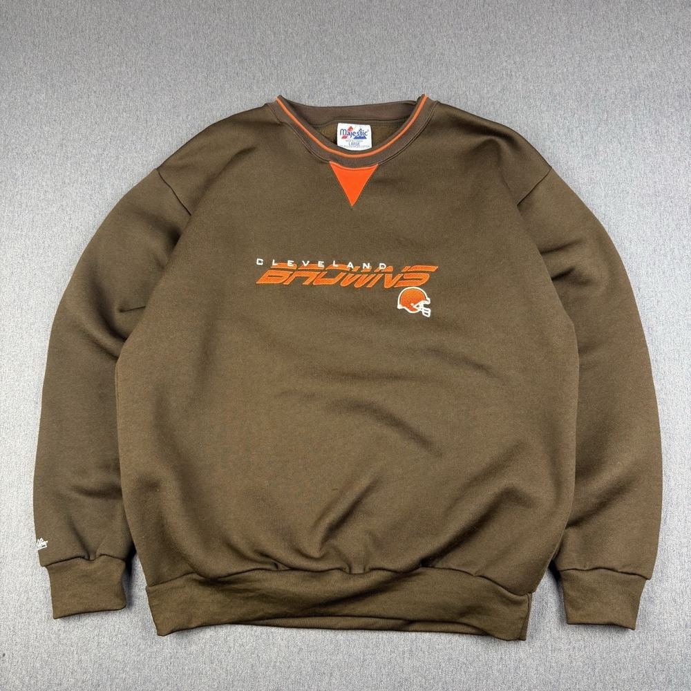 Vintage Cleveland Browns Majestic Sweater Mens Large Crewneck Brown NFL Pullover